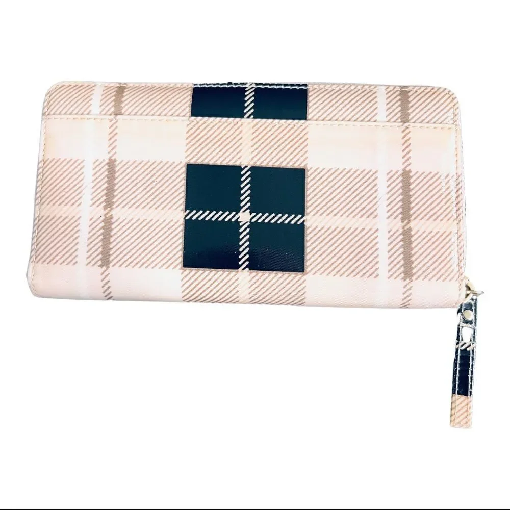 Kate Spade Women's Patent Leather Clutch Wallet Organizer Large Zip Pink Plaid